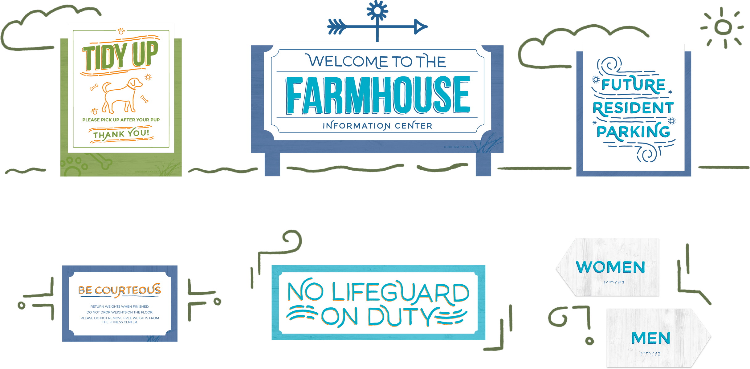 Wayfinding signage system for master planned community Durham Farms designed by ST8MNT