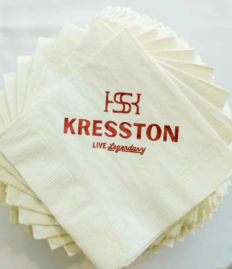 Branded napkin marketing collateral for Kresston master planned community designed by ST8MNT