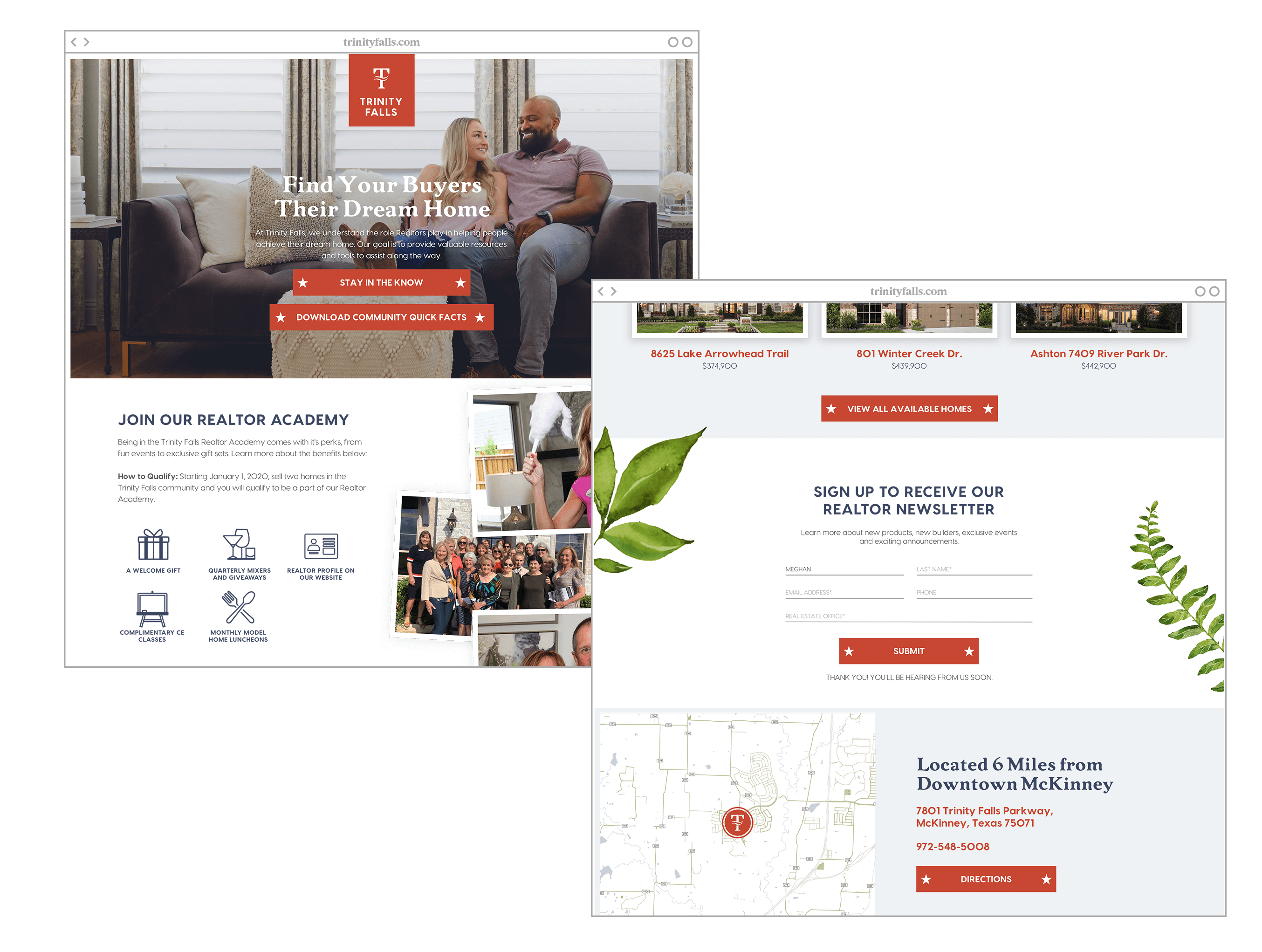 Campaign landing page for master planned community Trinity Falls web design by ST8MNT