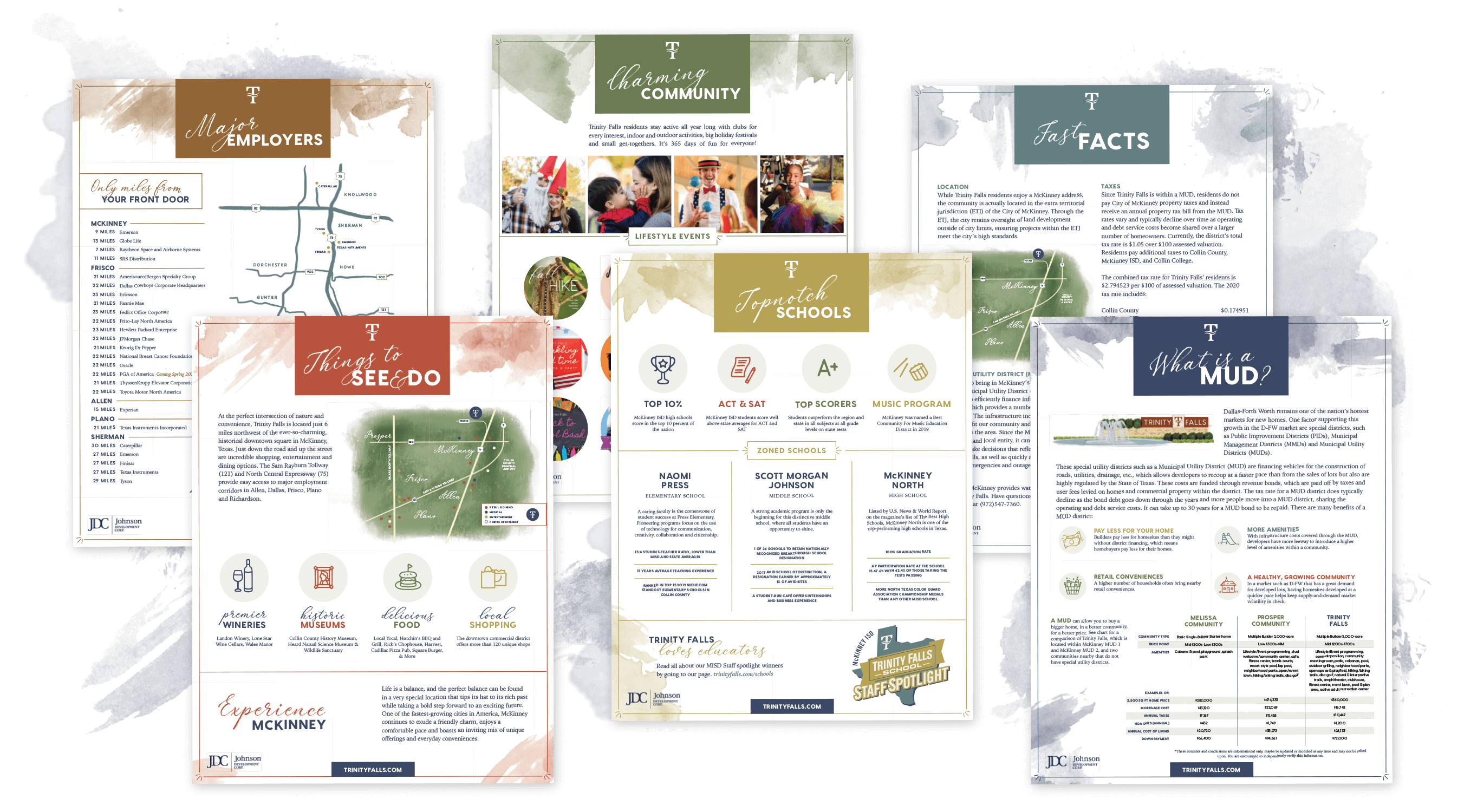 One pagers printed marketing collateral for master planned community Trinity Falls designed by ST8MNT