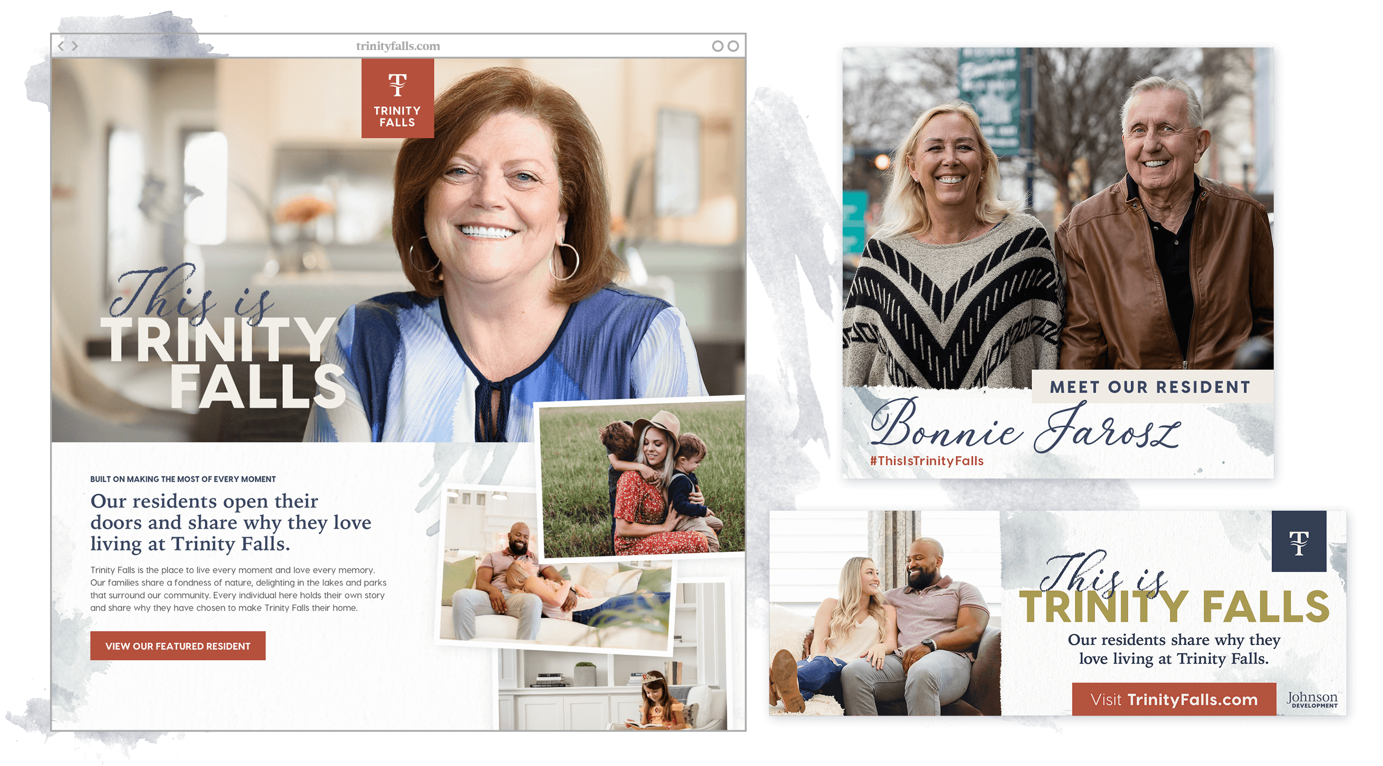 This is Trinity Falls marketing campaign landing page and collateral for master planned community Trinity Falls designed by ST8MNT